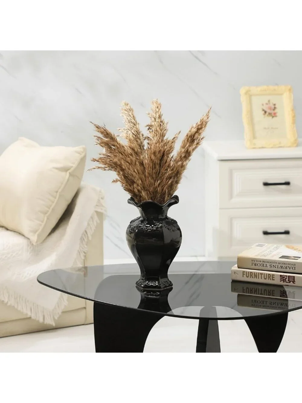 Modern Black Ceramic Vase - Boho Minimalist Decor for Living Room, Office